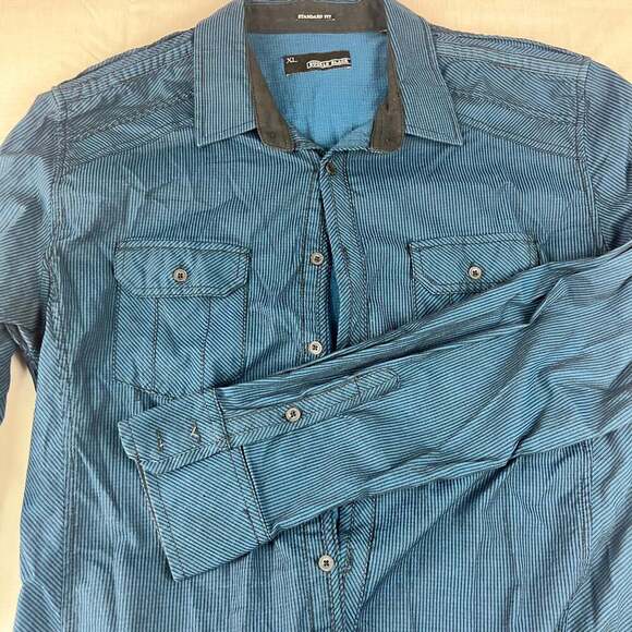 Buckle Black Men's XL Blue Striped Long Sleeve Button-Up Shirt Y2K Rock - Picture 1 of 11